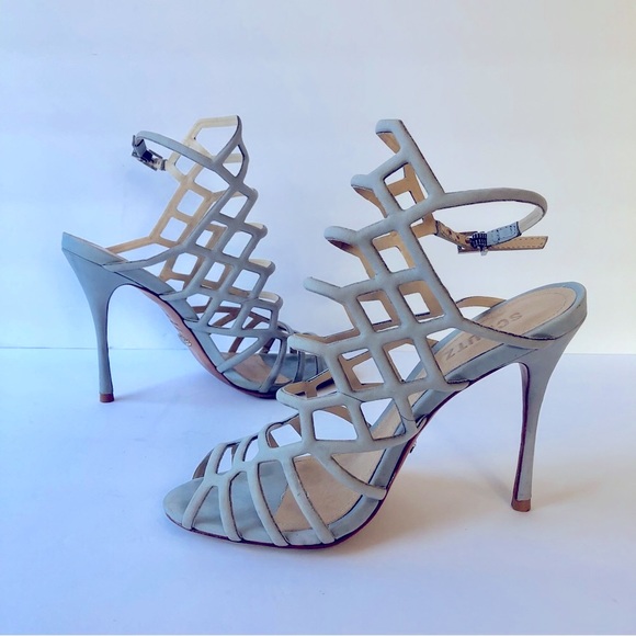 SCHUTZ JULIANA DRESS SANDAL JEANS BLUE CAGED STILETTO PUMP SIZE 6.5B LIGHT BLUE - Picture 5 of 12